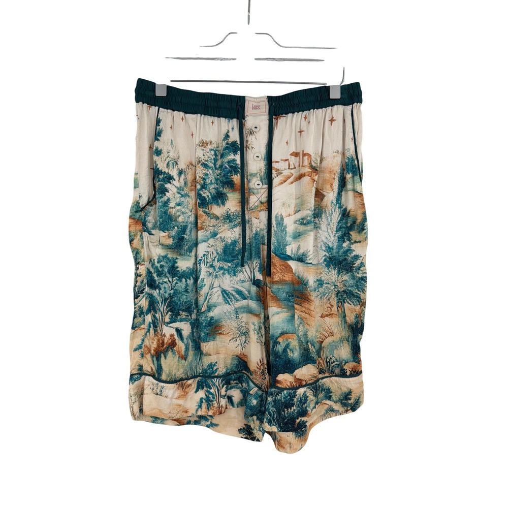 Lyre Bird Anthropologie Scenic Landscape Print Pajama Shorts Teal Cream Medium - Picture 2 of 10